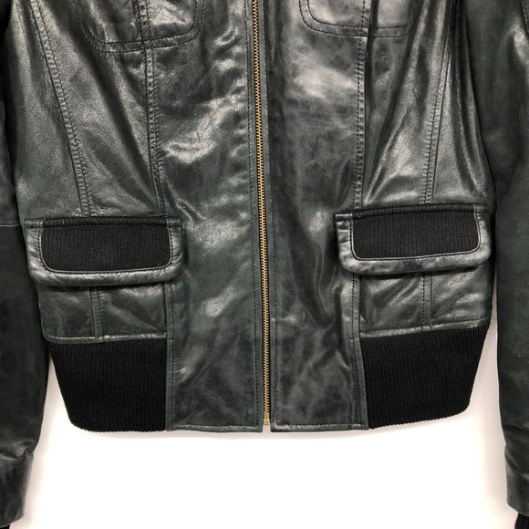 Nordstrom's Make + Model Black Leather Bomber Jacket size M - Picture 4 of 14